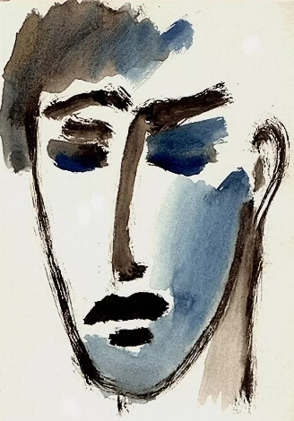 Black ink and watercolour, post card 